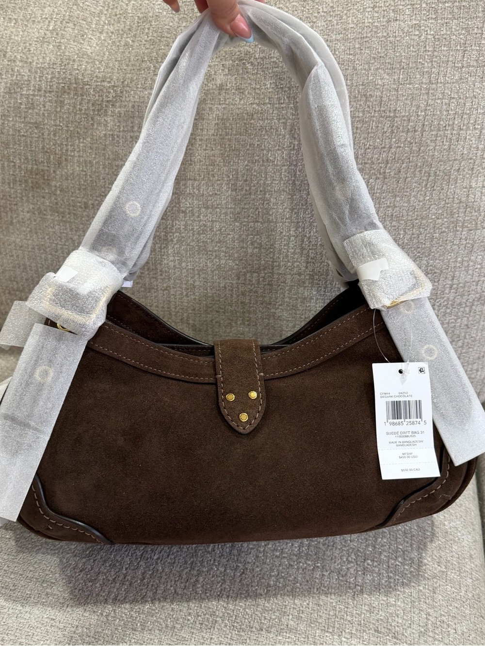 Coach Drifter 31 in Brown Suede Shoulder Bag with Gold Buckle - Picture 5 of 8